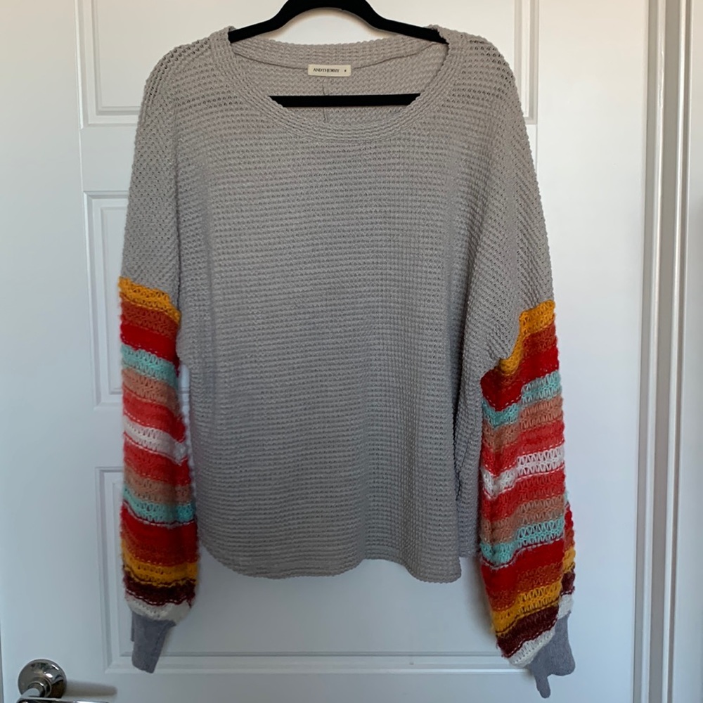 Tunic Sweater with Multicolor Balloon Sleeves